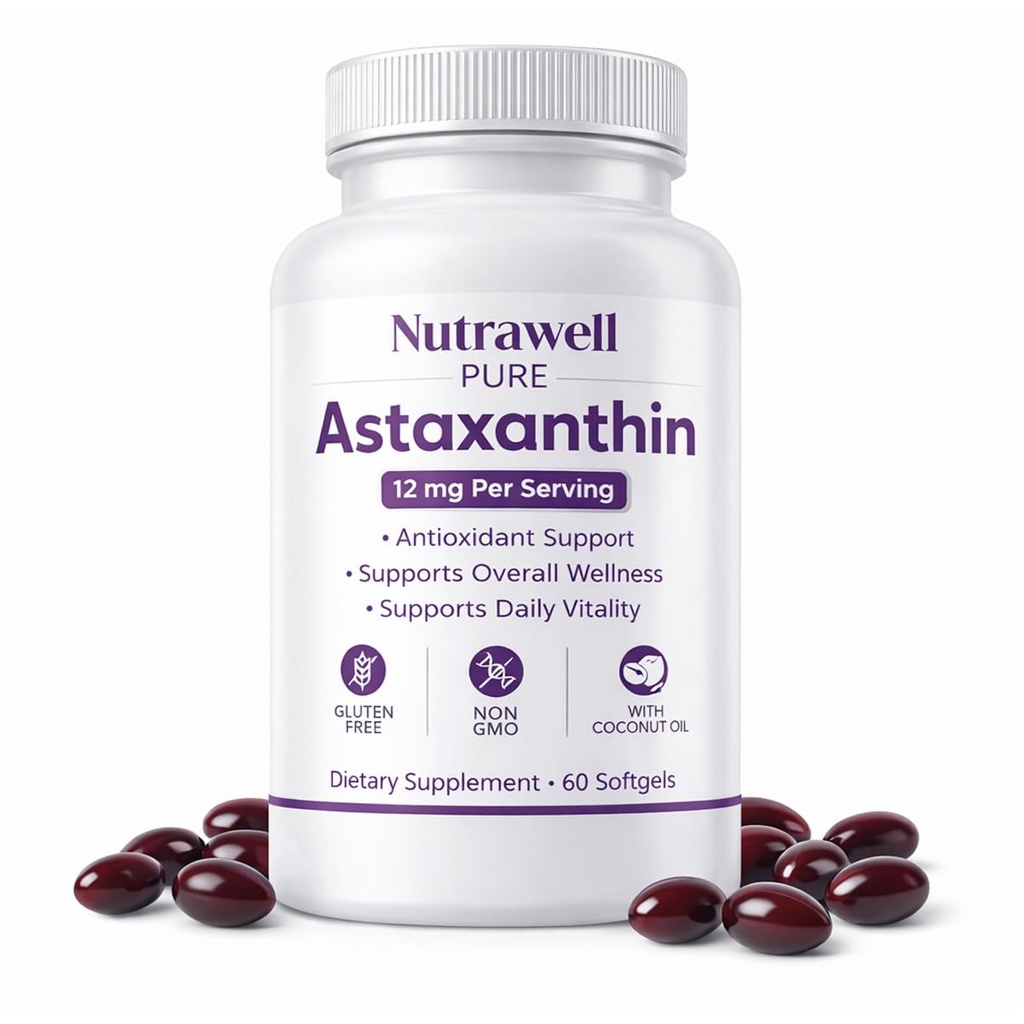 IRMI Nutrawell Astaxanthin 12 mg Softgels, Premium Natural Astaxanthin 