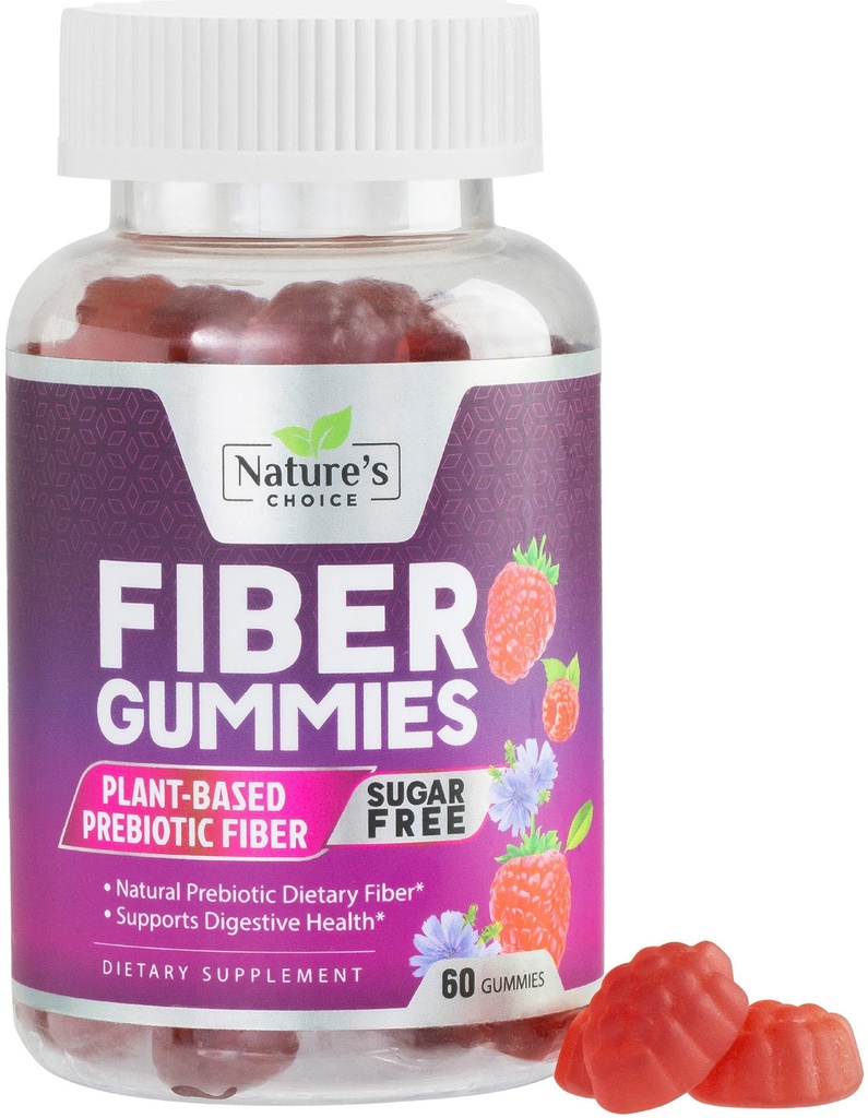 Fibra Gumiile pentru adulți, Sugar Free Daily 4g Gummy Fiber Supplement, Prebiotic Gummy Digestive Health Support - Pe bază de plante Soluble Chews, Prebiotice Sustine Regularitatea și Digestia - 60 Gume