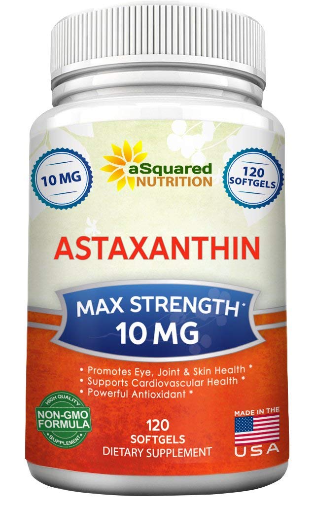 aSquared Nutrition Astaxanthin Supplement - Pastile naturale Astexanthin din Haematococcus Pluvialis Extract pentru energie pură - Puterea Max 10mg - 120 Softgels