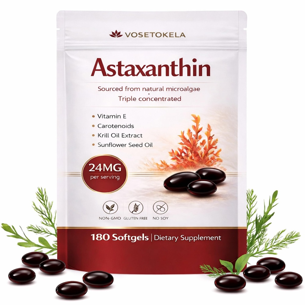 Ataxanthin Suplimente, Astaxanthin Antioxidant Capsule, 180 Softgels, 24mg Fiecare, 6 Luna de aprovizionare, de la Microalge, Gluten-Free, non-GMO, Sprijină un stil de viață sănătos, echilibrat