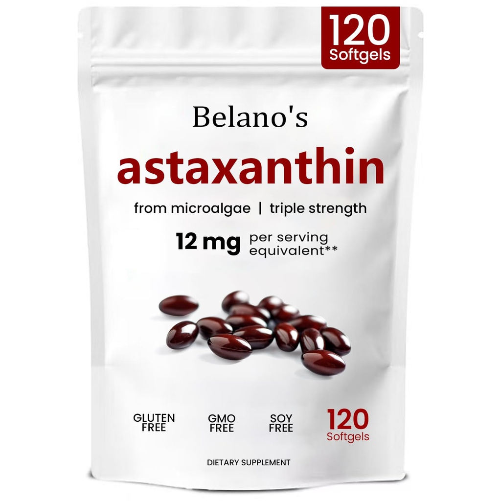 Belano's Astaxanthin 12mg, Astaxanthin Softgels, Premium Astaxanthin Antioxidant Supliment 