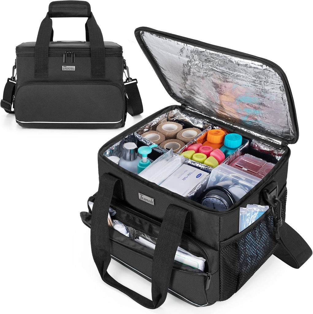 Trunab Izolat sac medical cu divideri reglabile, consumabile medicale de apă pentru acasă, călătorie, camping, sac gol - brevetat design, negru