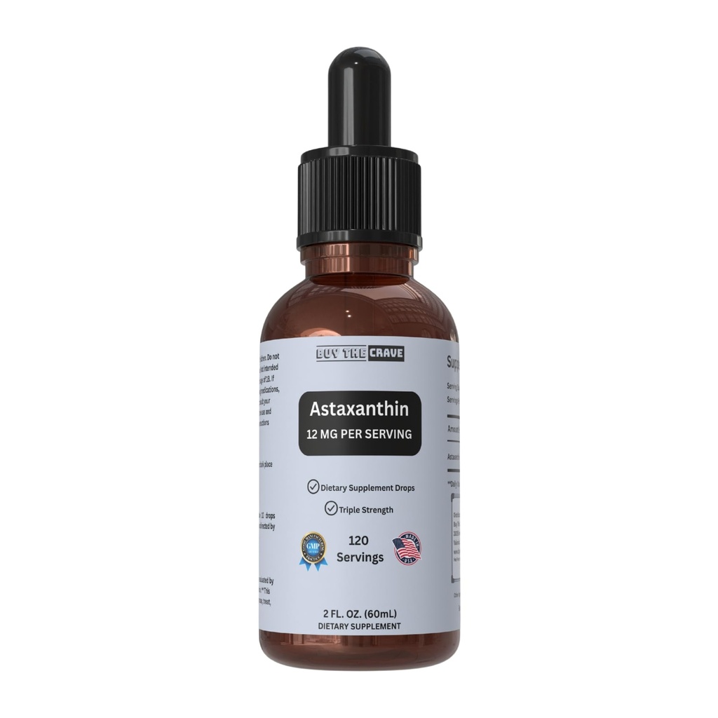 Astaxantin Picături lichide Infuzat cu ulei de măsline presat rece Extra Virgin 12mg per Serving 