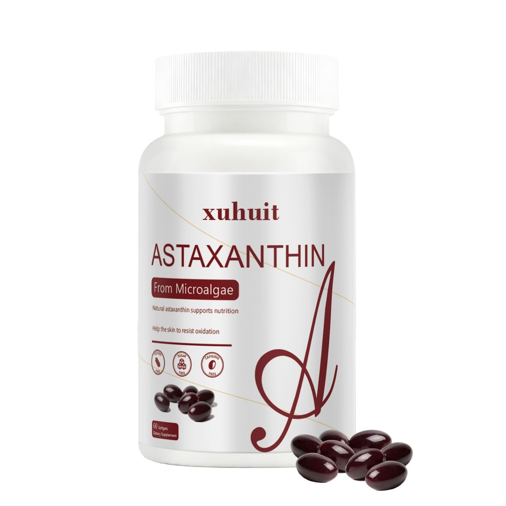 Astaxanthin 12mg Softgels, 120 Conte pentru 4 luni de aprovizionare, supliment antioxidant natural de la Algae, Soy Free, Easy to Swallow (01)