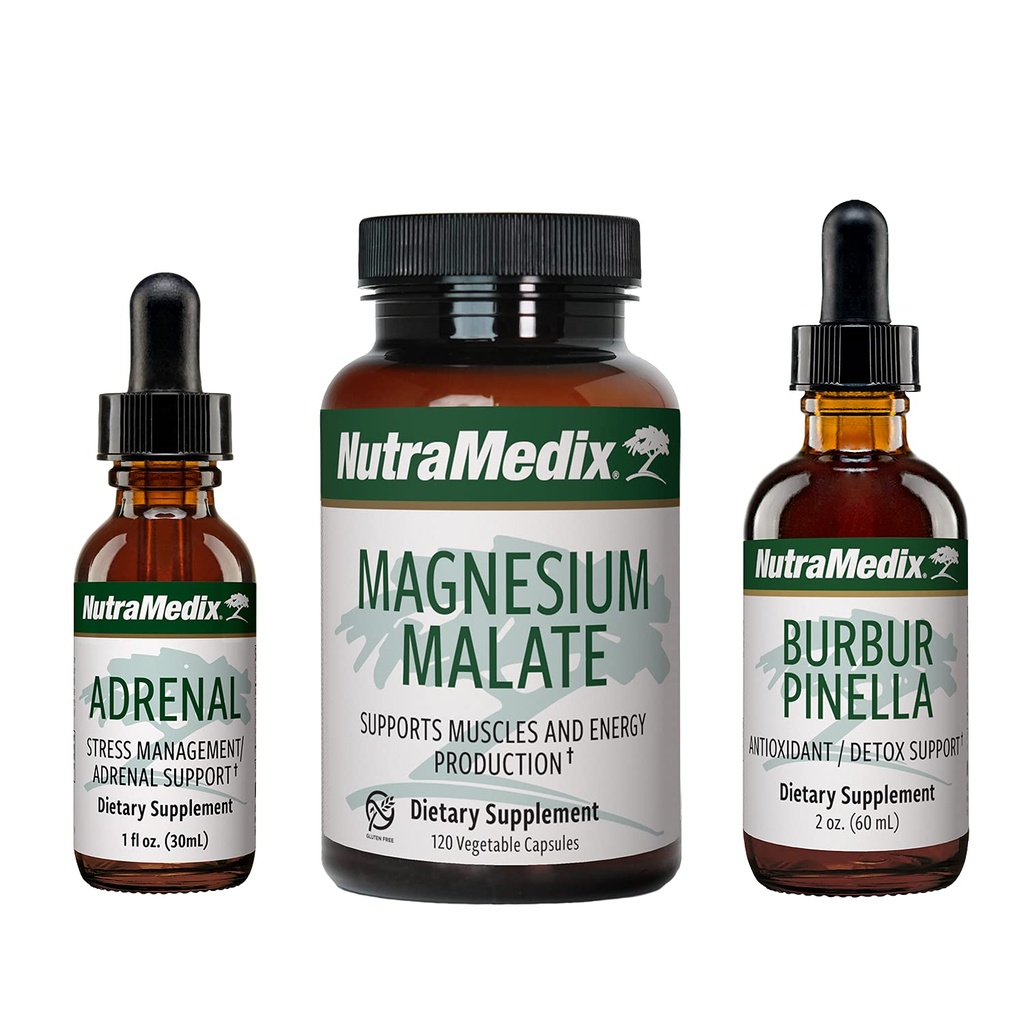 Set de energie NutraMedix - 3-Piece Kit include extracte de Astragalus, Rhodiola, Ginseng & Schisandra, Burbur-Pinella Drops de detox și capsule de malat de magneziu pentru Wellness General