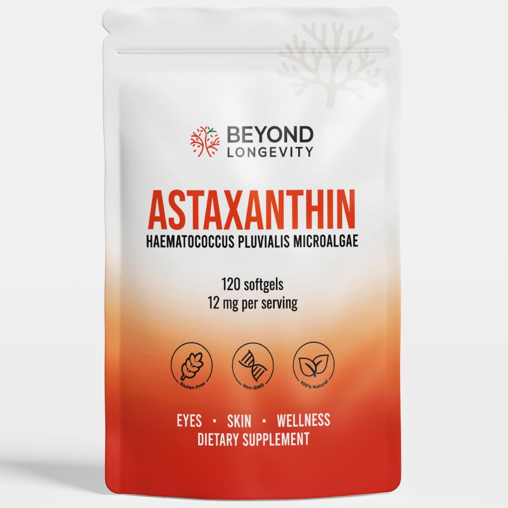 Astaxantina 12mg - Supliment antioxidant de la Microalge, 120 Softgels pentru ochi, piele și suport Wellness