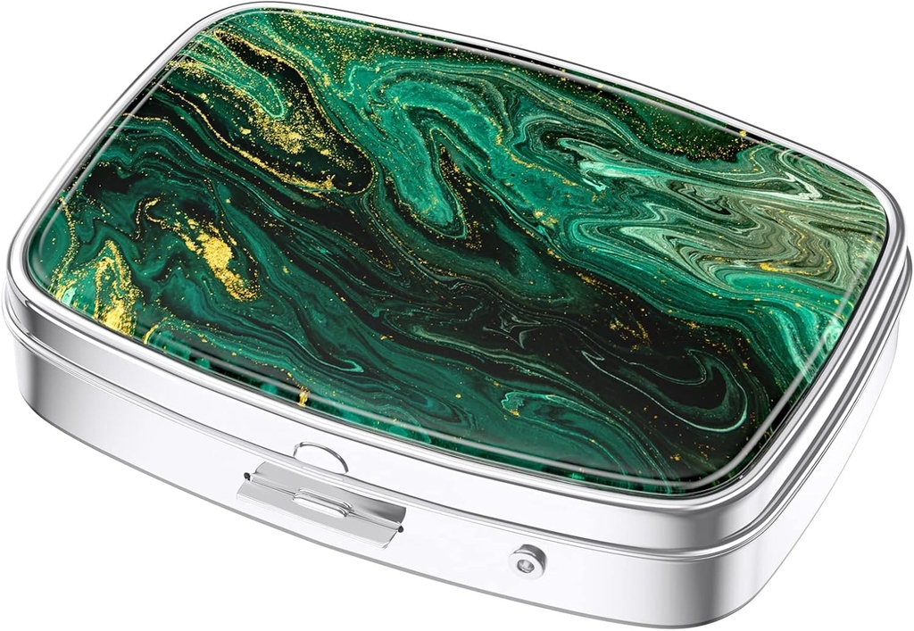 Nipichsha Pilula cutie, Pilula caz mic pentru Purse & Pocket, Cute Travel Medicine Organizator, Portable Medicine Container Holder to Hold Vitamine, Medicamente, Ulei de pește & Supliment, Marble Oceanul Verde