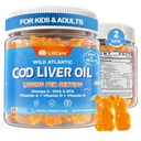 Cod Ulei de ficat Gumries 1000mg pentru copii si adulti - w/Omega 3 (EPA & DHA), Vitamine A, D3 & K2 - Cod Ulei de ficat Omega 3 Gume pentru Immune, Brain & Suport cognitiv, SugarFree, Orange Flavor, 120Cts
