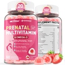 Vitamine prenatale pentru femei Gummies, metilfolat 1mg, Vegan Omega 3 DHA 800mg, Fier, Choline, Iod, vitamina D3 B6 B12 - Multivitamine pentru femei înainte, În timpul și după sarcină, Zahăr gratuit, 60 Conte