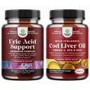 Bundle of Green Coffee Bean Extract for Uric Acid Cleanse - Turmeric Tart Cherry & Telina Seed and Islandez Wild Caught Cod Oil Softgels - Fish Omega 3 EPA DHA Vitamina D & A 1000mg Per Serving