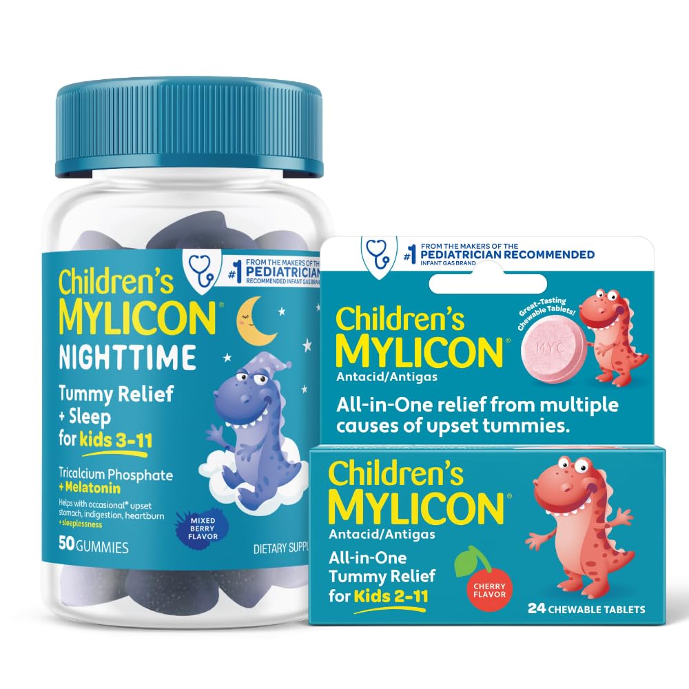 Mylicon Tummy Relief pentru copii Bundle, Daytime Tummy Relief Tablets + Nighttime Gummies cu Melatonina