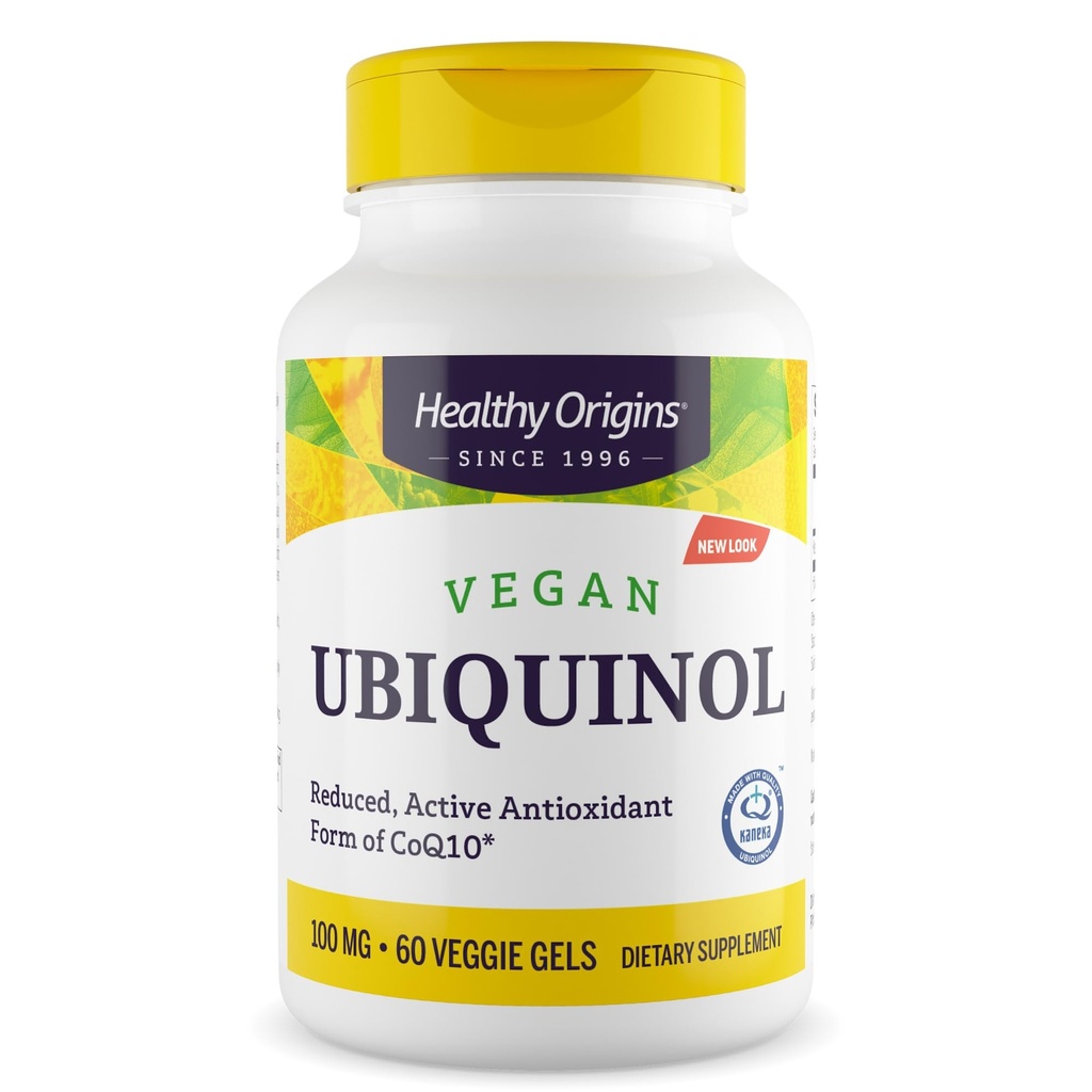 Origini sănătoase Vegan Ubichinol (Formul activ de CoQ10), 100 mg - Kaneka Ubichinol Suplimente pentru Heart Health & Antioxidant Supplement - Gluten-Free & Non-GMO - 60 Veggie Gels