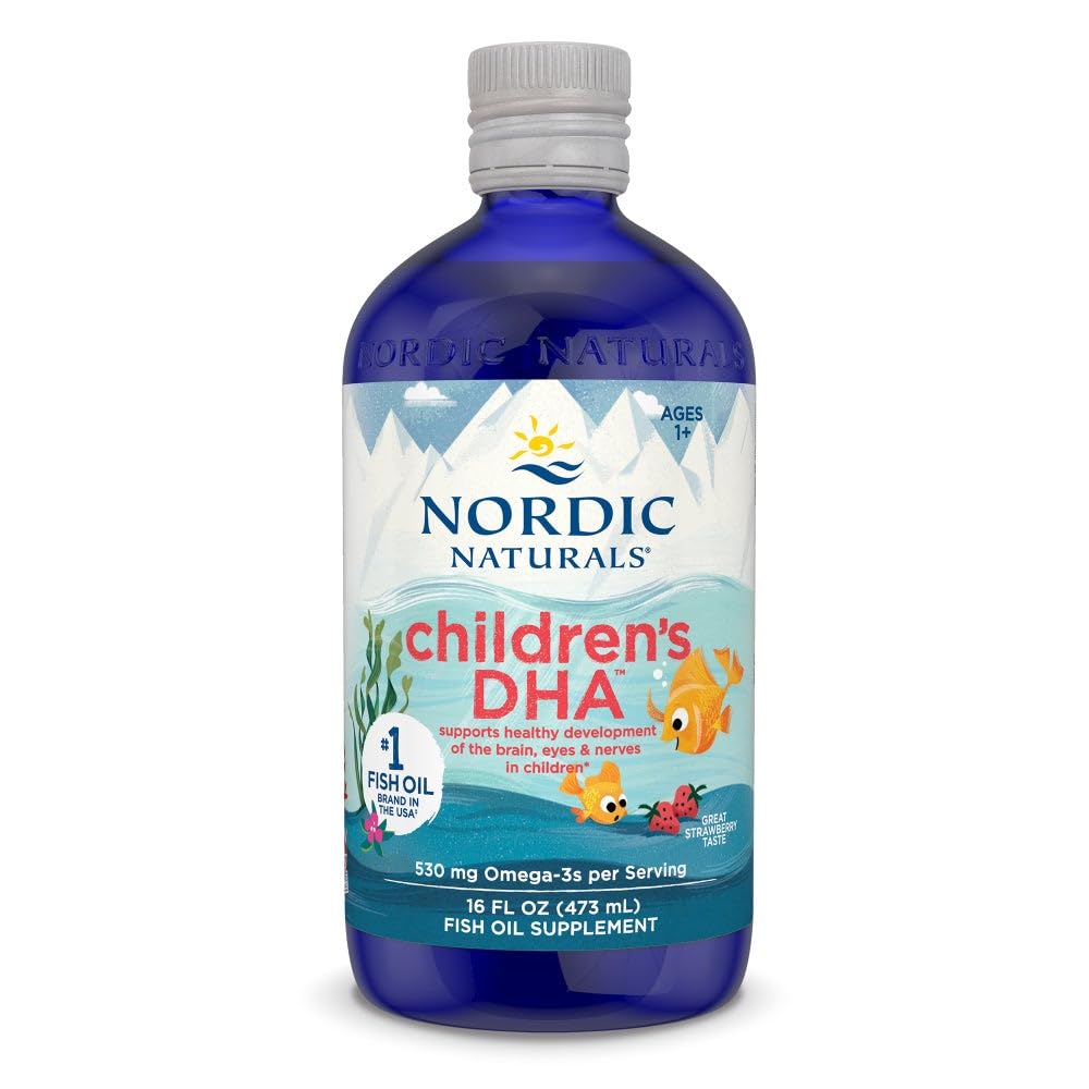 Nordic Naturals Childrens DHA, Căpșuni - 16 oz pentru copii - 530 mg Omega-3 cu EPA & DHA - Dezvoltarea creierului & Funcția - Non-GMO - 192 Serviri (Pachet de 2)