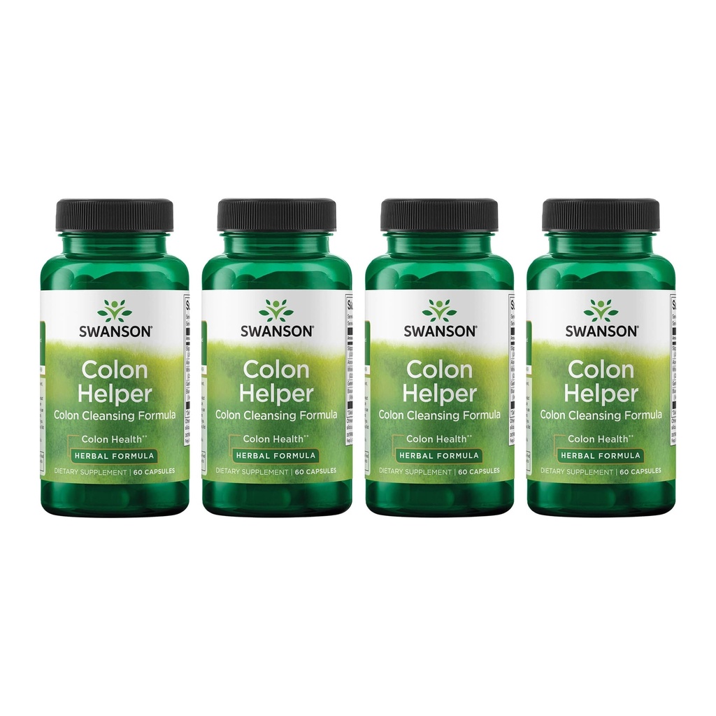 Swanson Colon Helper - Promovează Digestive Health Folosind Vervain, Goldenseal Root, Slippery Elm Bark & More - Herbal Supplement Aiving Healthy Eliminations - (60 capsule) (4 Pack)
