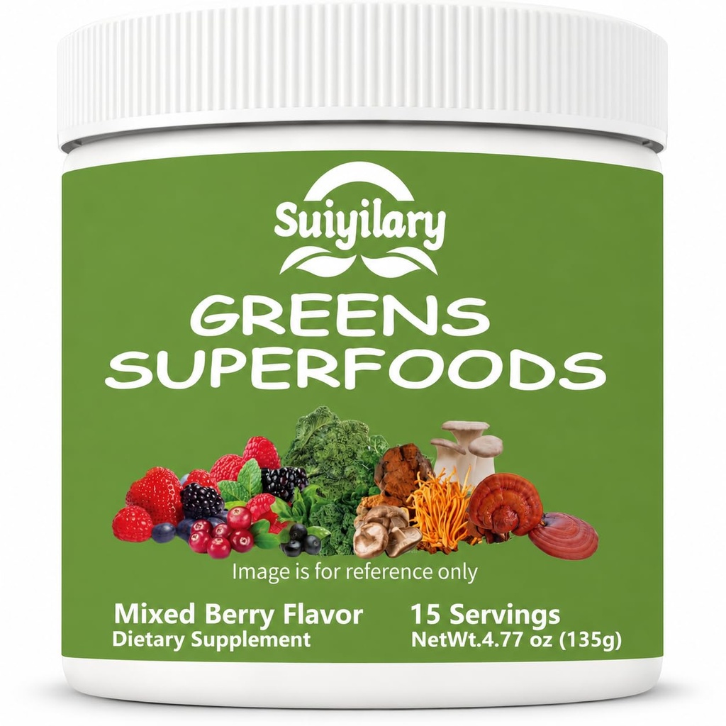 Suiyilary Greens Superfoods Pulbere pentru Sănătate Digestivă, Sugar Free Super Greens Pulbere, Spirulina, Chlorella pentru Bloating & Suport Gut, Suport zilnic pentru femei, Mixd Berry (15 Serviri)