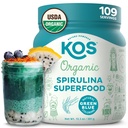 KOS Organic Spirulina Powder - USDA Certified Organic, 109 Serviri de Superfood Powder pentru Smoothies & Juices, Neiradiate Blue Green Algae, Plant Based with Antioxidanti, Vegan (13,5oz)