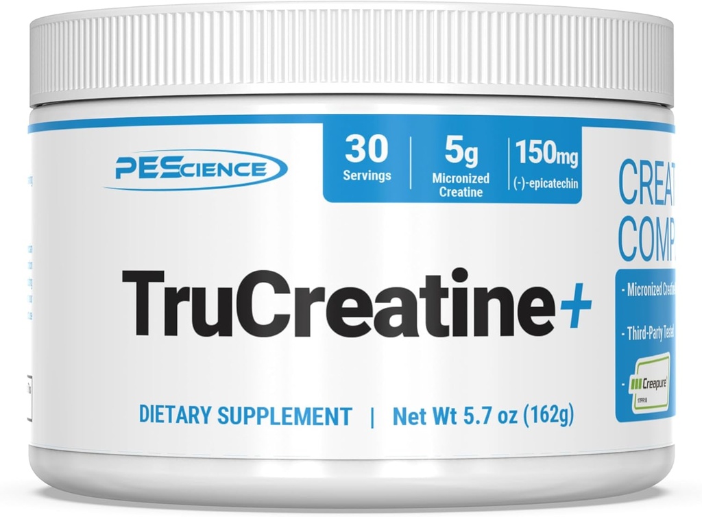 Pescience TruCreatine+ Creatină monohidrată pulbere Plus Epicatechin, Micronized Creature Creatina pentru femei și bărbați, Sprijină creșterea musculară, Putere & recuperare, cogniție, 30 Serviri, Nearomatizate