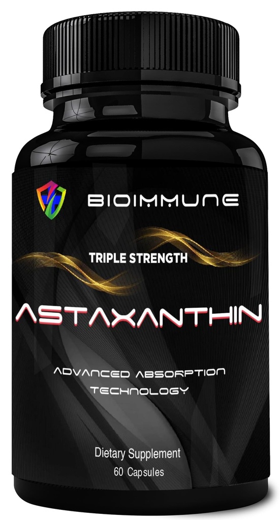 BioImmune Triple Putere AstaQuilTM Astaxanthin 12mg Ameliorare Absorbție îmbunătățită, 60 Softgels w/Organic Ulei de cocos. Antioxidant puternic pentru ochi, Joint & Heart Health.