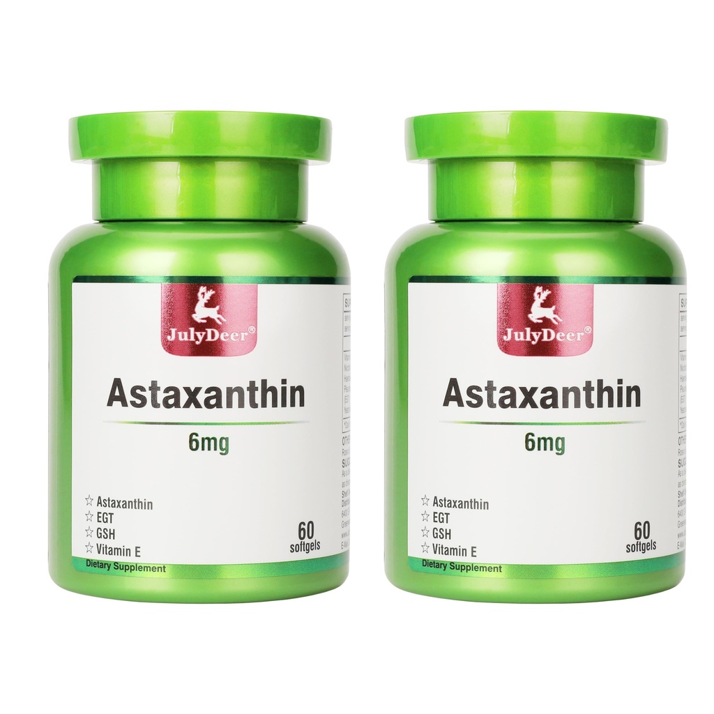 IulieDeer 2 Sticle Astexanthin 6 mg cu Nicotinamidă Vitamina E Premium Antioxidant Supliment EGT GSH - pentru piele, ochi, comun și sistem imunitar Sănătate și energie Cell Health & Imune 5 în 1-120 Softgels