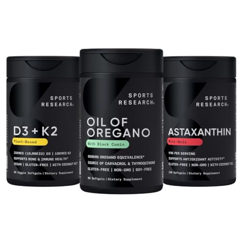 Sports Research® Antioxidant Pack - Ulei de Oregano 9500mg + Vitamina D3 K2 5000iu + Triple Putere Astaxantină