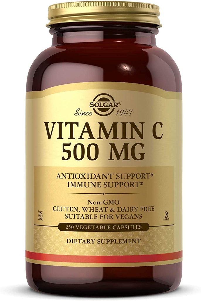 Solgar Vitamina C 500 mg, 250 Capsule vegetale - Antioxidant și suport imun - Sănătate generală - Sprijină Skin & Joints sănătoase - Non-GMO, Vegan, Gluten Free, Kosher - 250 Serviri