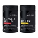 Sports Research® Multivitamine Pack - Omega-3 Krill Oil 500mg w/Choline, Fosfolipide și vitamina K2 și Vegan D3 5000iu cu ulei de nucă de cocos MCT - Non-GMO · Gluten Free