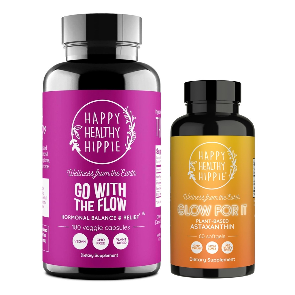 Fericit sănătos Hippie luminos pentru ea Astaxanthin Supliment & Du-te cu fluxul de hormon echilibru pentru femei 180ct