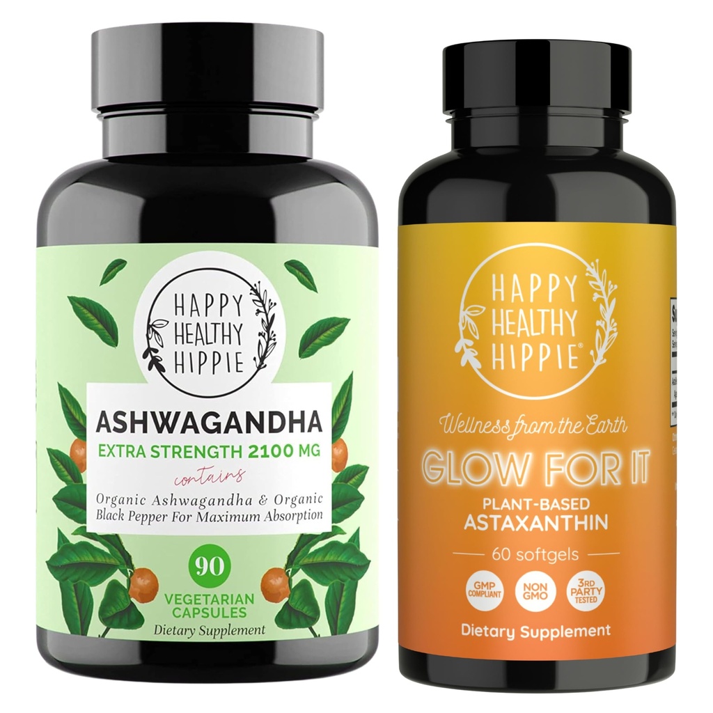 Fericit Hippie luminos sănătos pentru ea Astaxanthin Supliment și capsule organice Ashwagandha