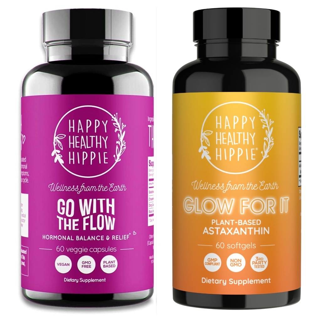 Fericit Hippie luminos sănătos pentru ea Astaxanthin Supliment & Du-te cu fluxul de hormon echilibru pentru femei