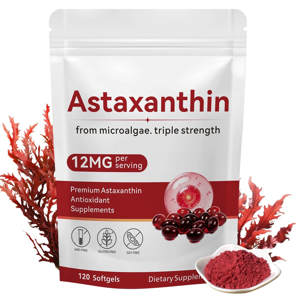 Astaxanthin 12mg, 120 Softgels, Premium Astaxanthin Antioxidant Supplement Supports Eye, Skin Health, Immune, Intern Circulation