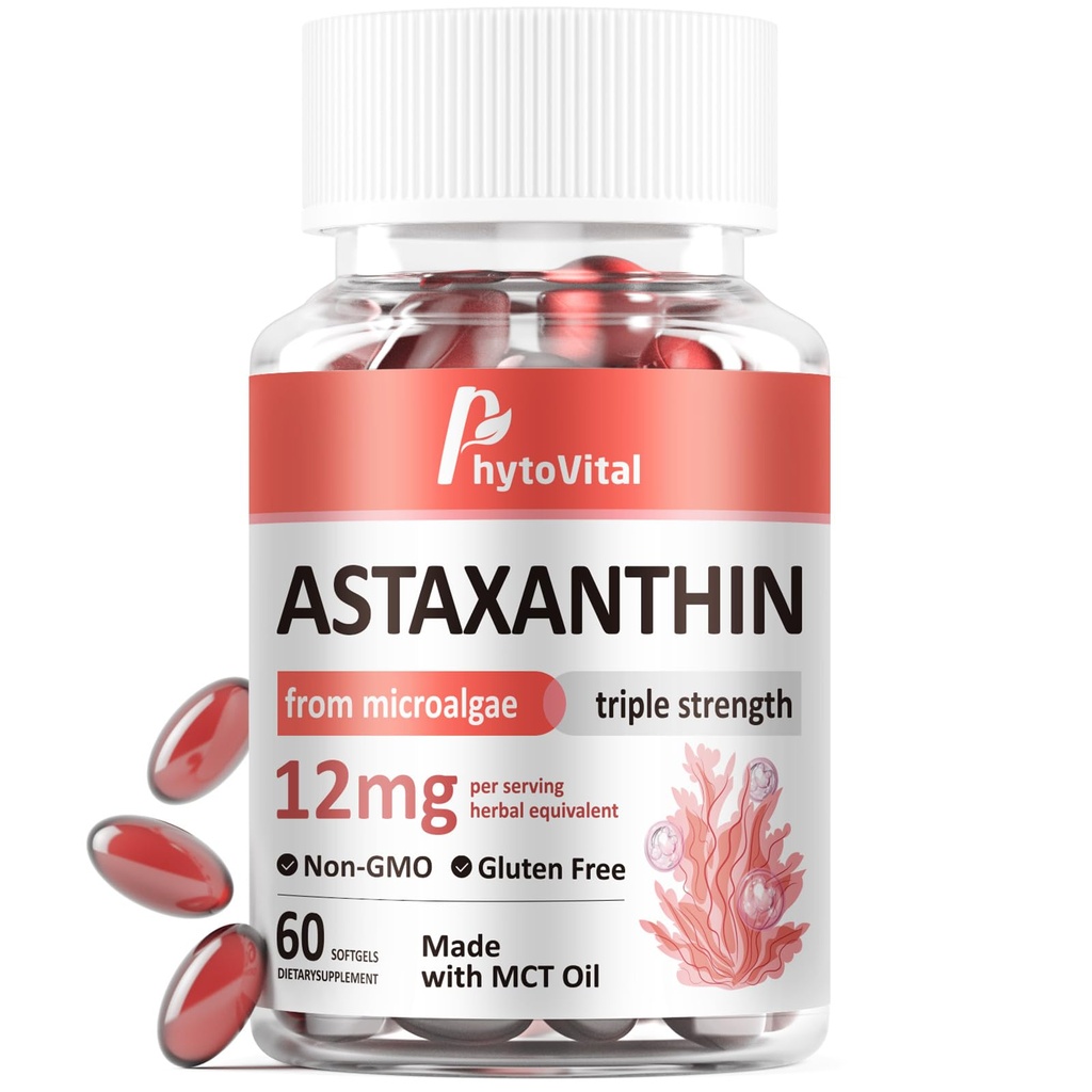Astaxanthin 12 mg cu ulei MCT, 60 Softgels (2-Lonth Supply) 
