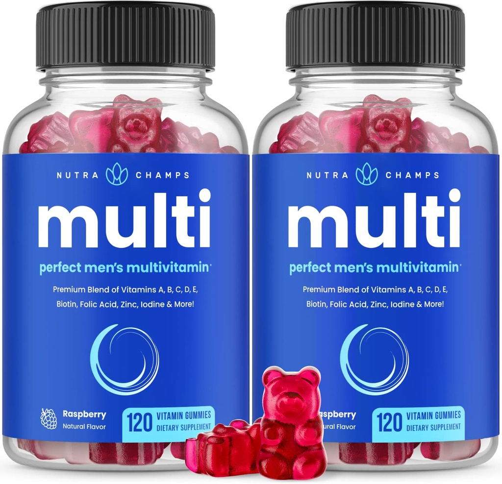 NutraChamps Multivitamine pentru barbati, 240 Conte, Vitamine A, B, C, D, E, Biotin, Zinc, Mens Gummy Multivitamine Supliment, Chemble Daily Multi Gummy Vitamine pentru barbati (Pachet de 2)