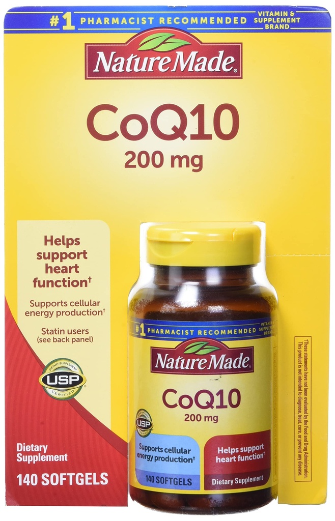 Natura Made CoQ10, Softgels ajută la susținerea funcției cardiace și producția de energie celulară, fără aromă, 200 mg, 140 Conte