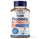 wellness sănătos Probiotice organice brute 100 Miliarde CFU, Dr Formulat pentru femei și bărbați, Supliment complet pentru adulți cu prebiotice și enzime digestive; 30 Capsule, Perioada de valabilitate