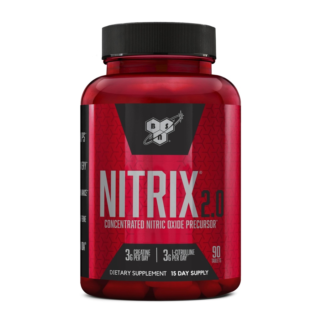 BSN NITRIX 2.0, Suplimentul de antrenament, Precursoare oxid de azot, 3g Creatină, 3g L Citrulină, L-Citrulină, Suportă Performanță antrenament, Pompe, Recuperare musculară și Perseverență, 90 comprimate, 30 Serviri