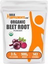 BulkSupplements.com Pulbere organică de rădăcină de sfeclă - Superfood Suplimente, Sfeclă rădăcină - Vegan & Gluten gratuit, 3.5g per Serving, 500g (1.1 lbs) (Pachet de 1)
