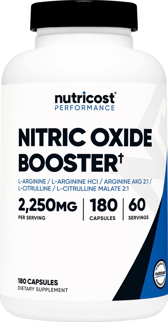 Nutricost Nitric oxid Booster 2250 mg, 180 capsule - 750 mg per cazule, 60 Servings - Gluten gratuit și non-GMO
