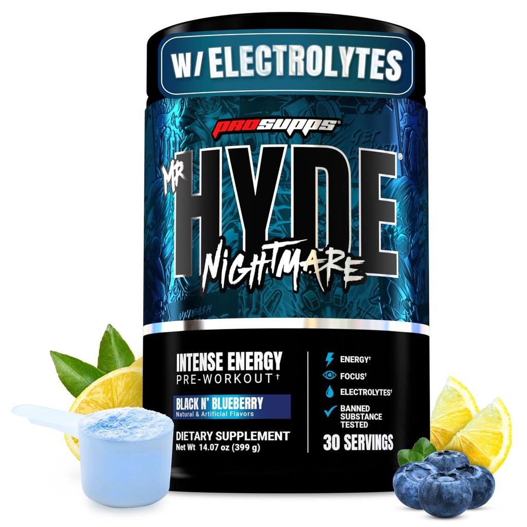 ProSupps Mr. Hyde Coșmar Pre Antrenament Pulbere cu Cafeină & Beta Alanine - Preworkout pentru Energie Intensă, Concentrare Mental & Performanță - Suplimente Gym & Fitness (Black N' Blueberry, 30 Servings)