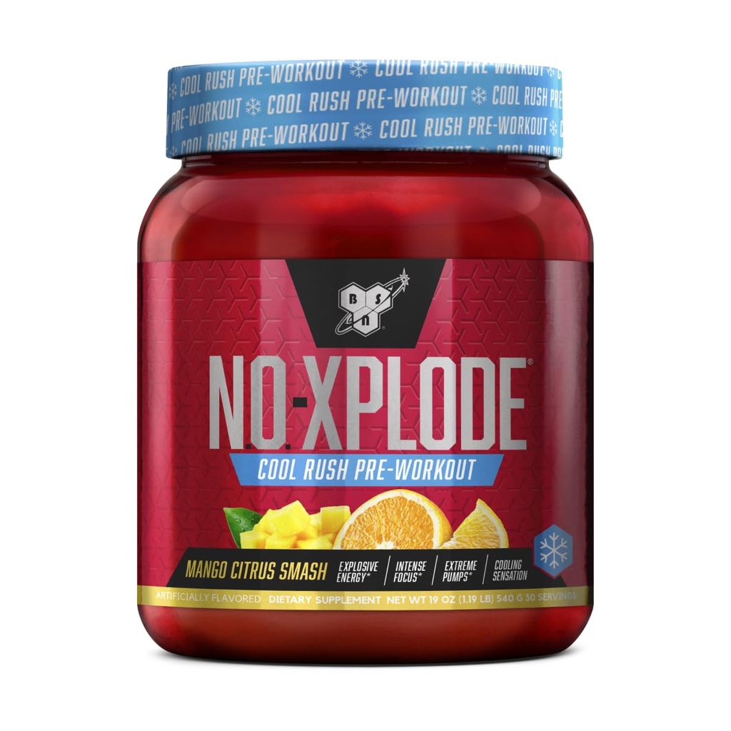 BSN N.O.-XPLODE Cool Rush Pre Workout Pulbere, Preworkout Suplimentul de energie pentru bărbați și femei cu creație și Beta-Alanină, Mango Citrus Smash, 30 Servings, 1.2 Pound (Packaging May Vary)