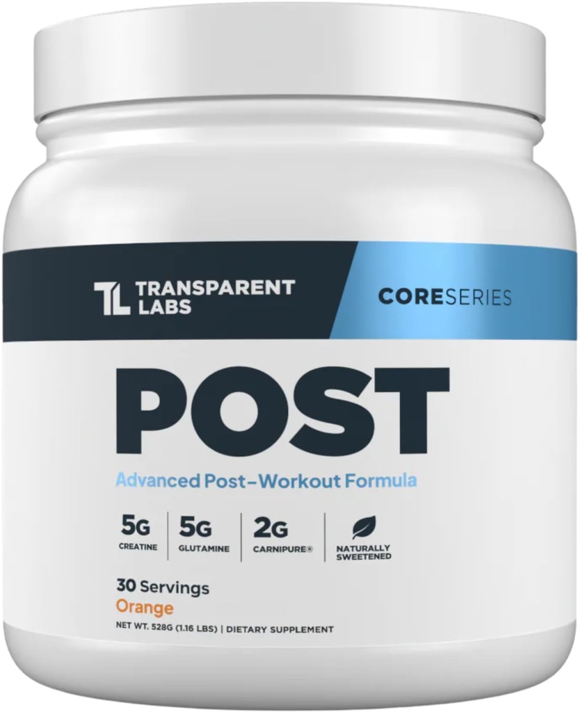 Transparent Labs Post - post-workout Recovery Muscle Builder w/L-Glutamine, Creatine Monohidrat, & Carnipure L-Carnitine L-Tratrate pentru Recuperare Muscle & Building - 30 Servings, Orange