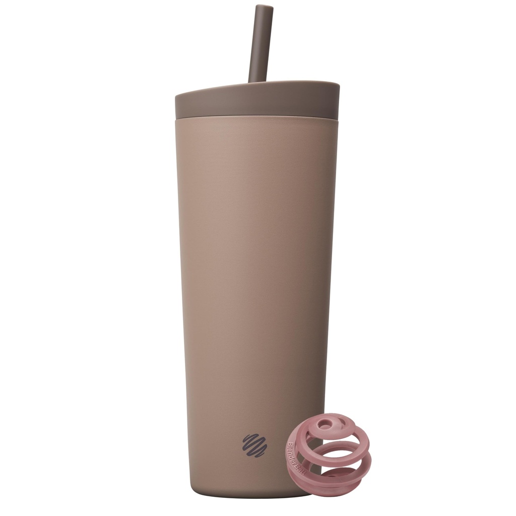 BlenderBottle 2-in-1 Izolat din oțel inoxidabil Shaker Tumbler, Swig Leakproof Lid, Straw, BlenderBall, BPA gratuit, Pentru Shake-uri de proteine, Smoothies, și antrenament Pre, 24 oz, Brown (Cocoa)
