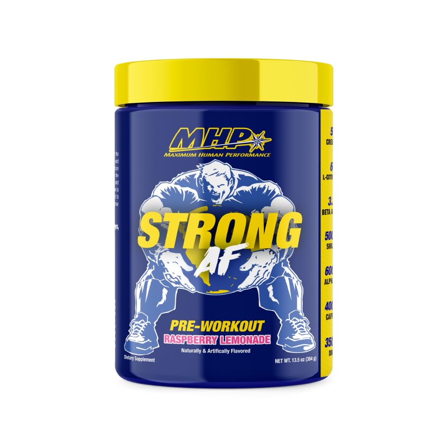 MHP Strong AF, Pre-workout, Clădire musculară, Putere, Performanță, Creatină, Shilajit, Beta Alanine, Citruline, Alpha-GPC, Zmeură Lemonade, 40 Serviri