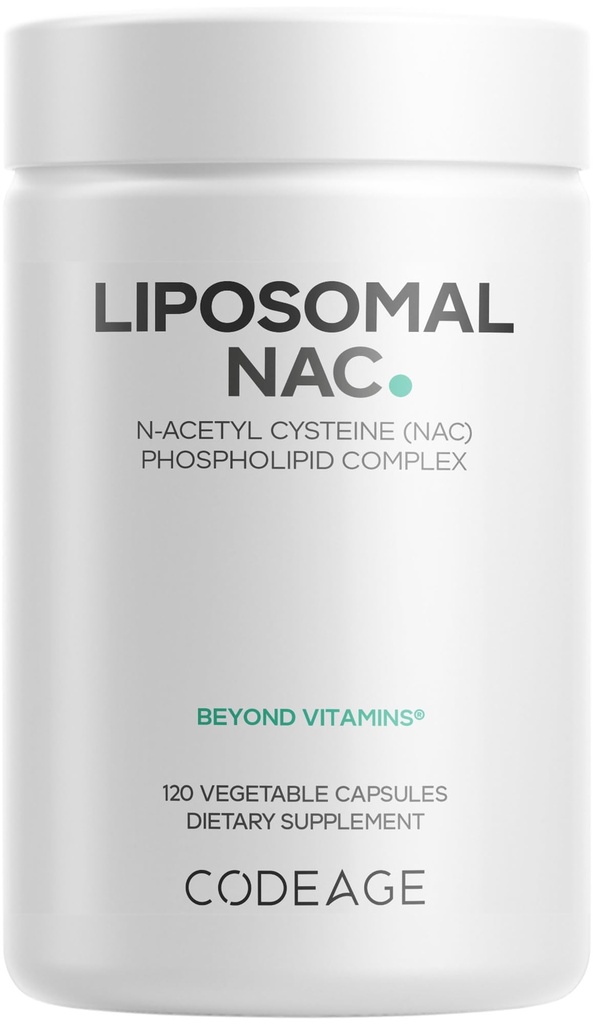 Codeage Liposomal NAC Supliment - N-Acetyl L-Cysteine Amino Acid - 2 Luna alimentare - Free-Form NAC - Complex fosfolipidic - Vegan, non-GMO, gluten-Free, Dairy-Free - 120 capsule