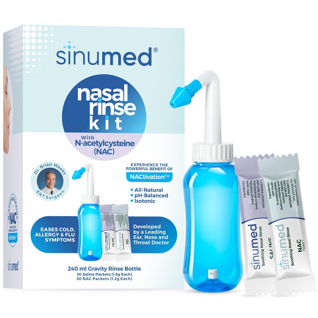 Clătire sinusală, 60PK clătiri nazale Pachete cu NAC și Saline, Gravity Clătire Sticla, Alternative la Neti Pot, Ajuta cu alergie, congestie, simptome reci (Gravity Sticla cu NAC 60PK)