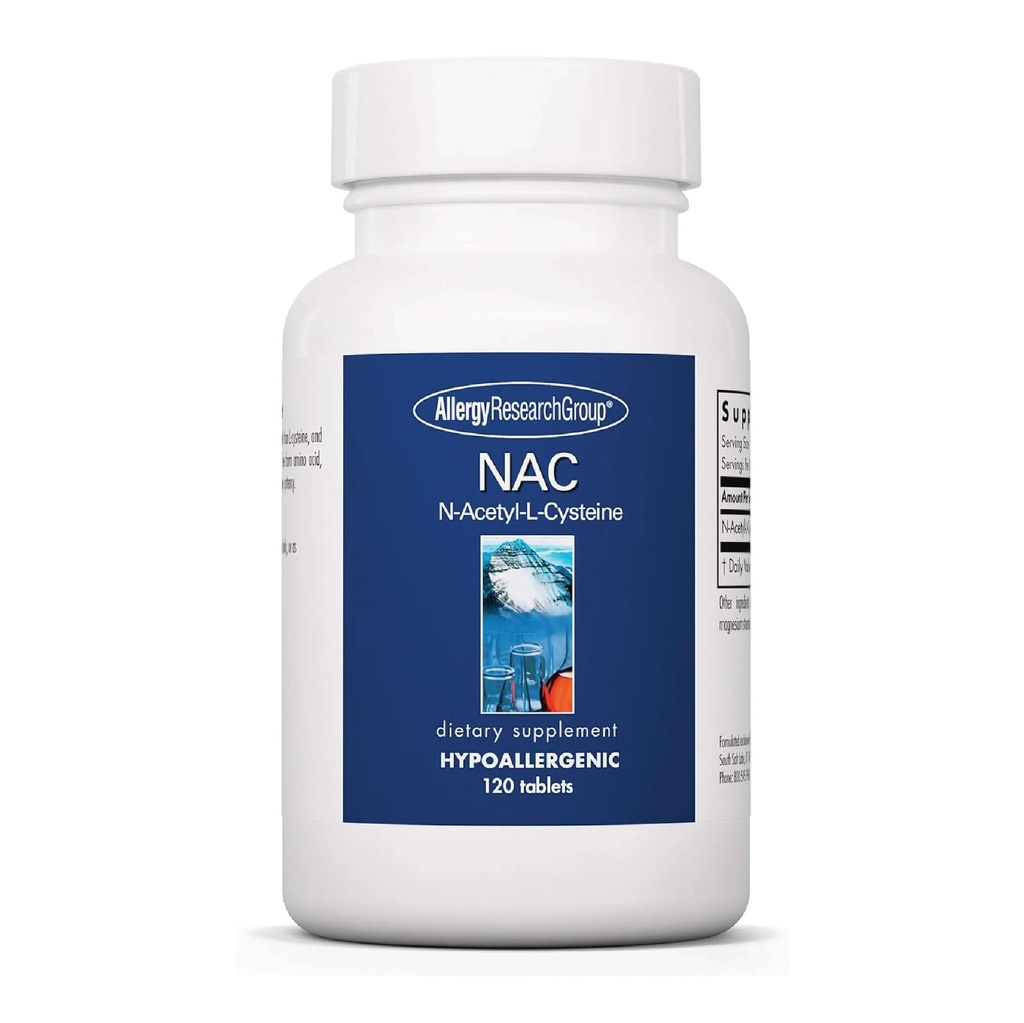 Suplimentul Grupului de Cercetare pentru Alergie NAC - N-Acetil-L-Cysteine, Precursor Glutationean, Suportă Funcţia Imună, Clearance Mucus sănătos, Formular Liber Aminoacid, Hipoallergenic - 120 Număr