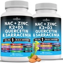 NEW AGE NAC Supliment N-Acetyl Cysteine- cu vitamina D3, K2, Zinc, Querbetin, Triphala, Sarracenia Purpurea, Elderberry, Holy Basil, Bee Propolis, Bromelain, L-Lysine - 120 Conte