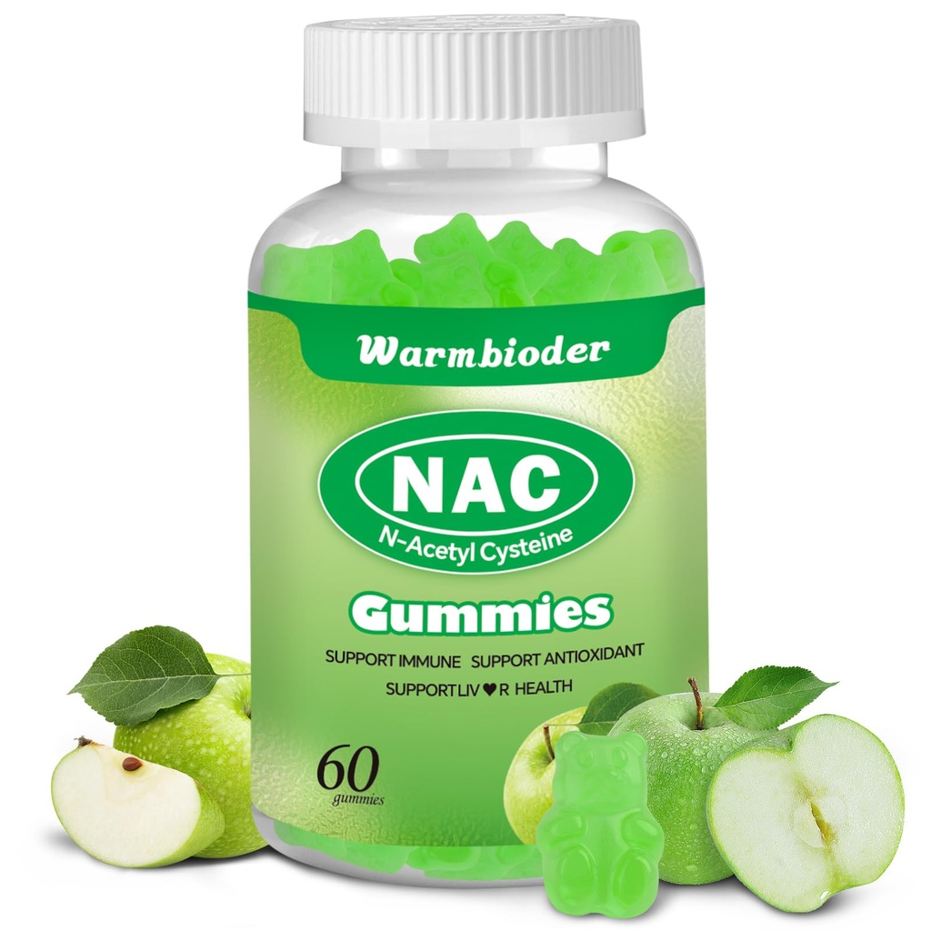 NAC Gummies pentru adulți și copii 1200mg, NAC Supliment N-Acetyl Cysteine, Immune Support,NAC suport masticabil Sănătatea ficatului,Sugar-Free, Green Apple Flavor