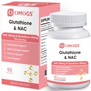 OMOGS Glutatione & NAC Supliment, cu vtamina B & Seleniu, susţine sănătatea ficatului, Cellular, Antioxidant, Producţia de energie & Imune, Vegan & Gluten-Free, 90 Veg Capsule.