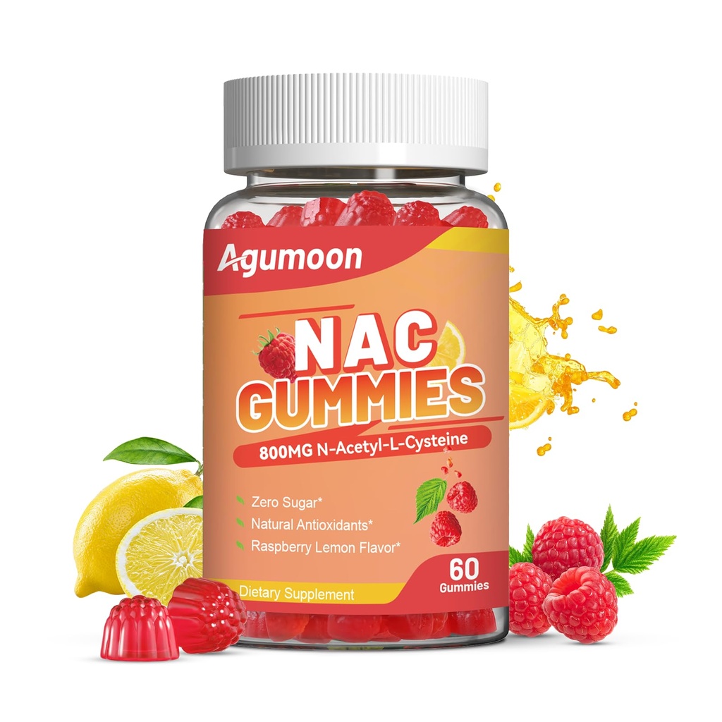 NAC Gummies 800mg pentru adulți & 400mg pentru copii, NAC Supliment N-Acetil Cysteine, Zahăr-Free - 60 Vegan Gummies, Antioxidant Supliment, Suport Imun