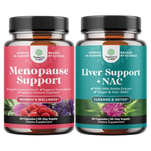 Bundle of Complete Herbal Menopause Supplement for Night Sweats Hot Flashes & Mood Swings and Liver Supplement NAC with Milk Thistle for Liver Cleanse Detox & Reparation - N Acetil Cysteine